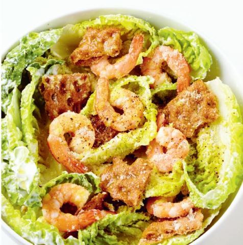 Simple Caesar Salad with Shrimp